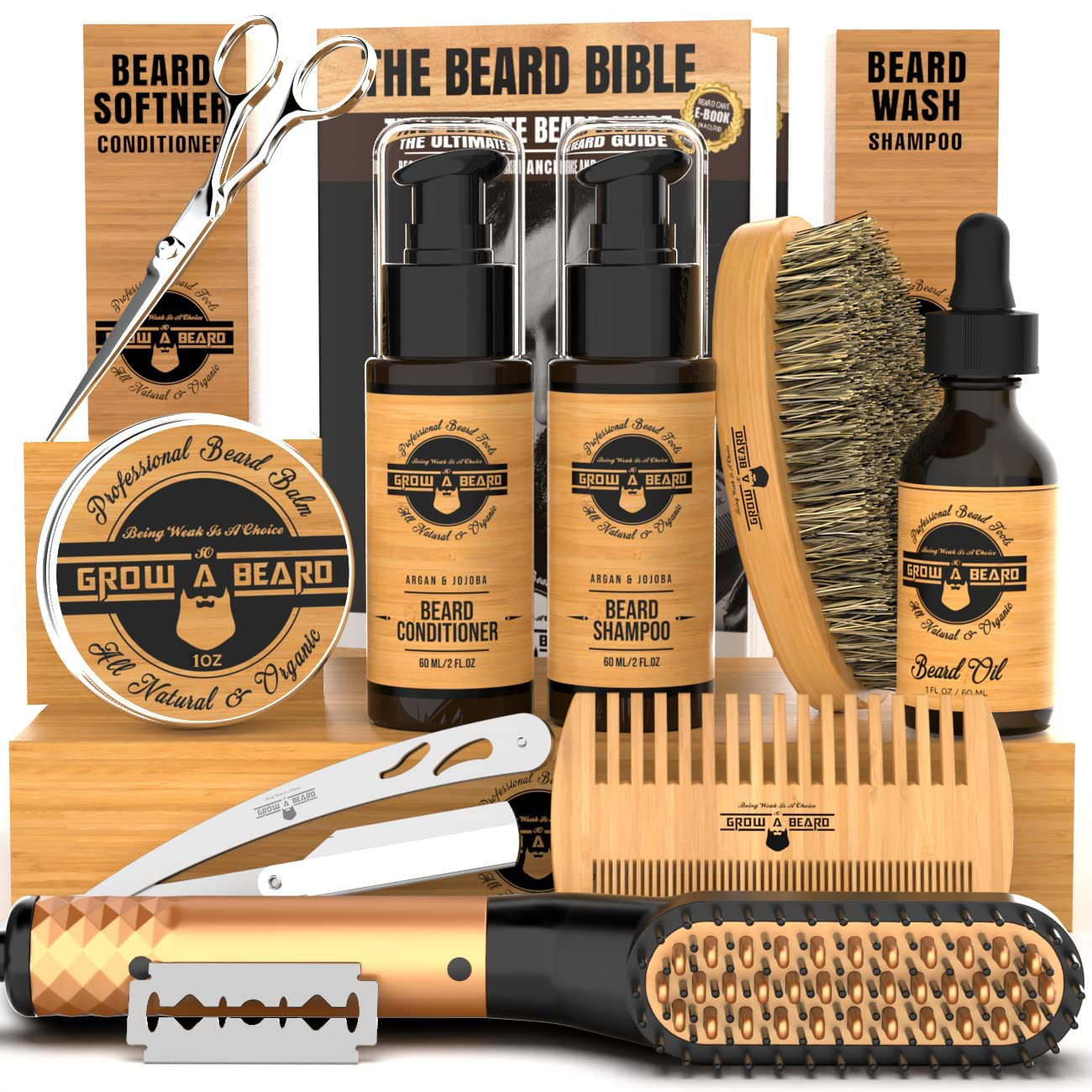 Beard Straightener Grooming Kit for Men(BAMBOO)