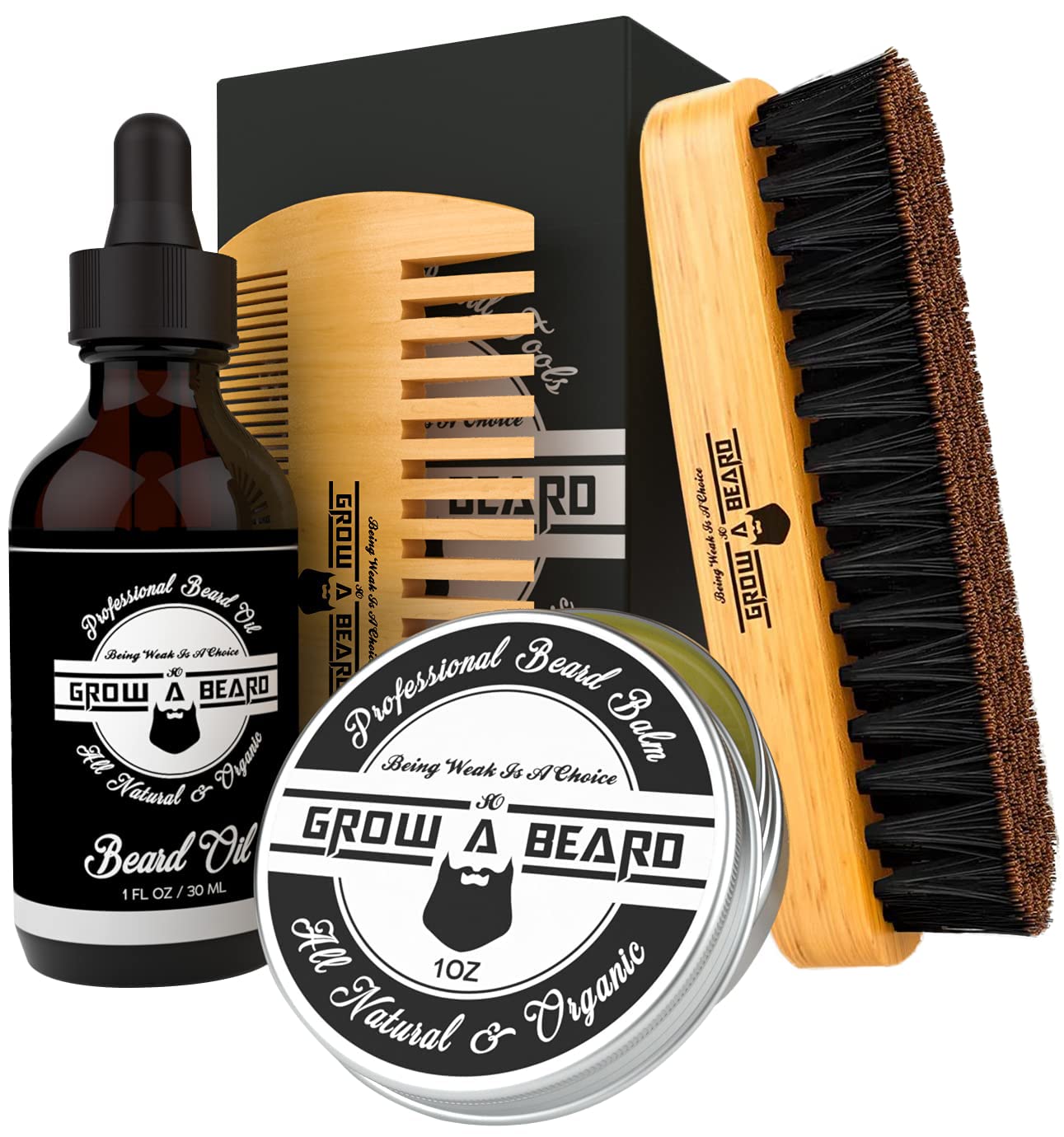 Beard Grooming Kit for Men - Bamboo Travel Set With Brush, Comb, Oil & Balm for Growth