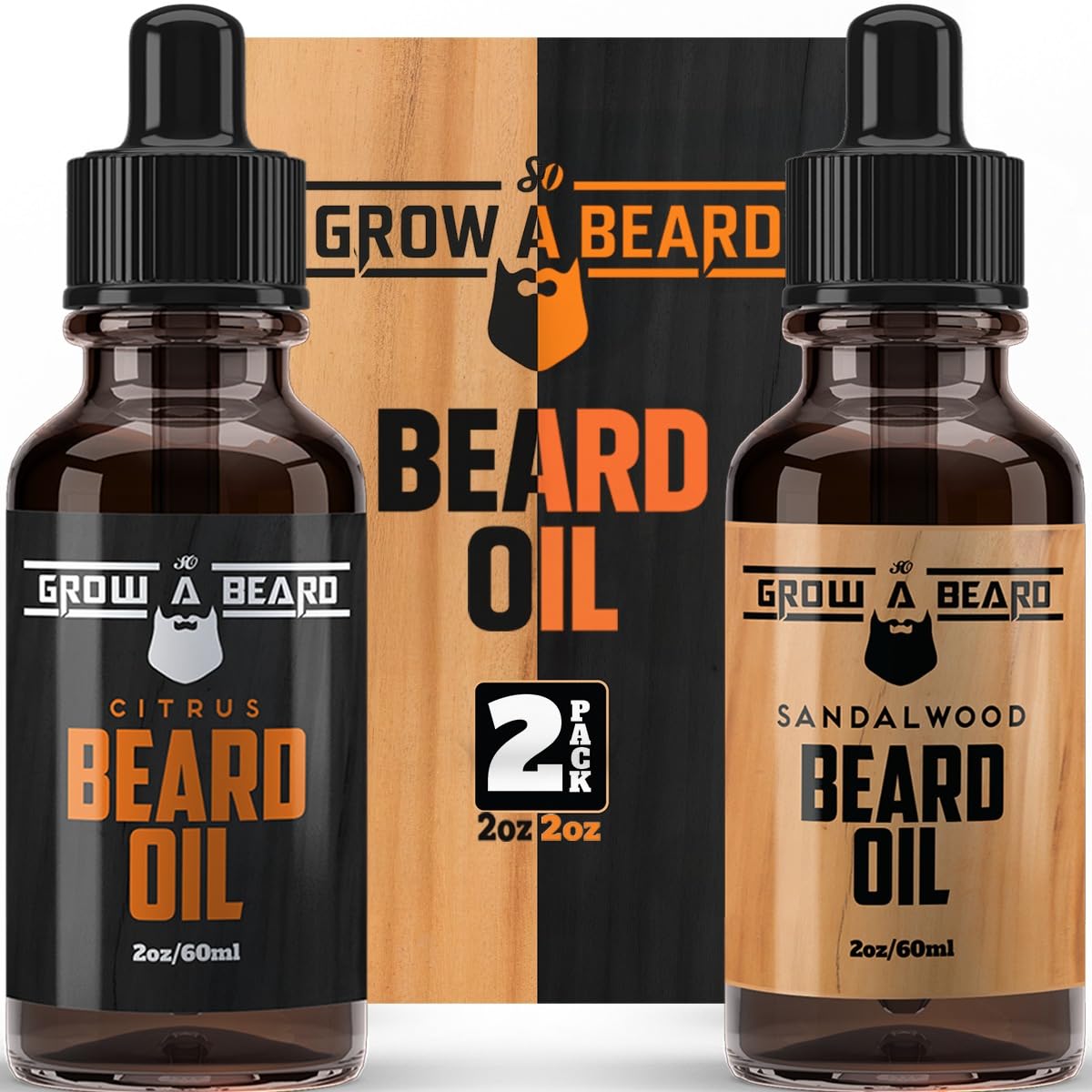 Beard Oil for Men, 2oz Sandalwood & 2oz Citrus Scent, with Jojoba & Argan Oil All Natural, (2 Pack)