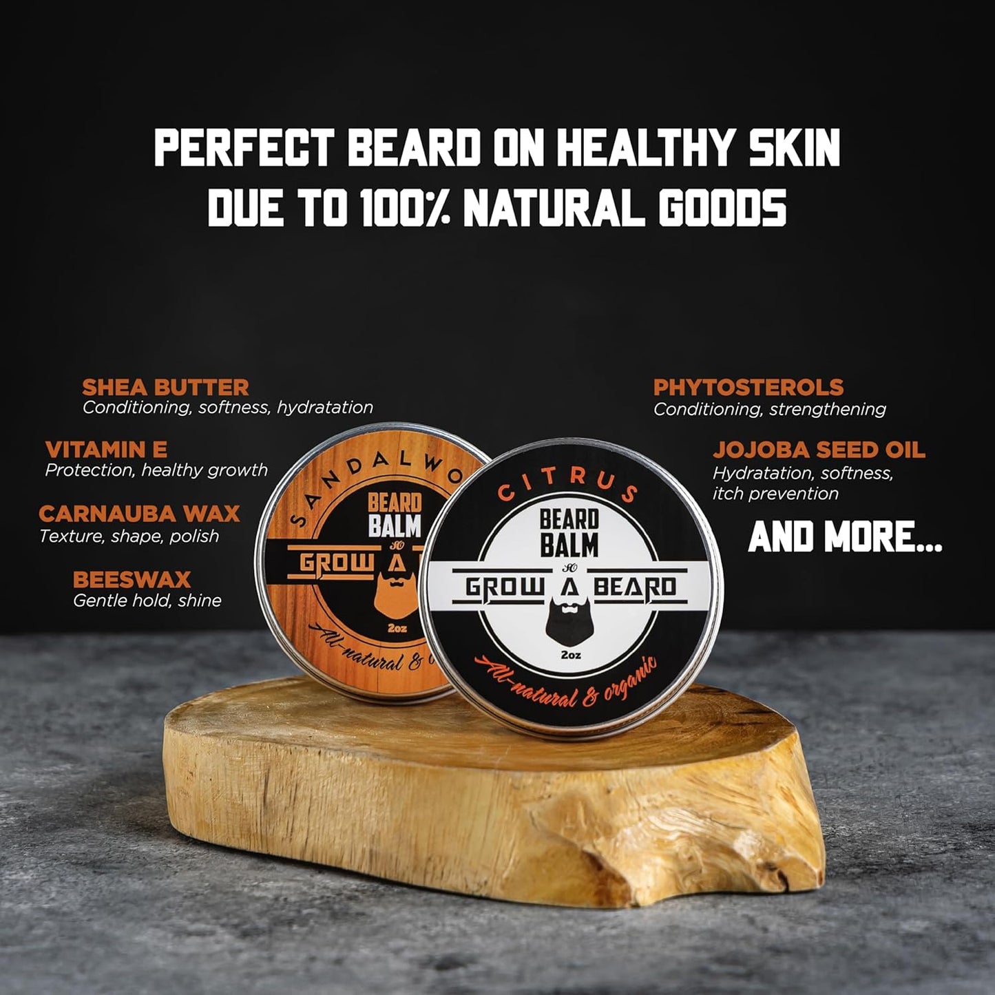 Beard Balm for Men, 2oz Sandalwood & 2oz Citrus Scent, w/Jojoba Oil & Shea Butter (2 Pack)