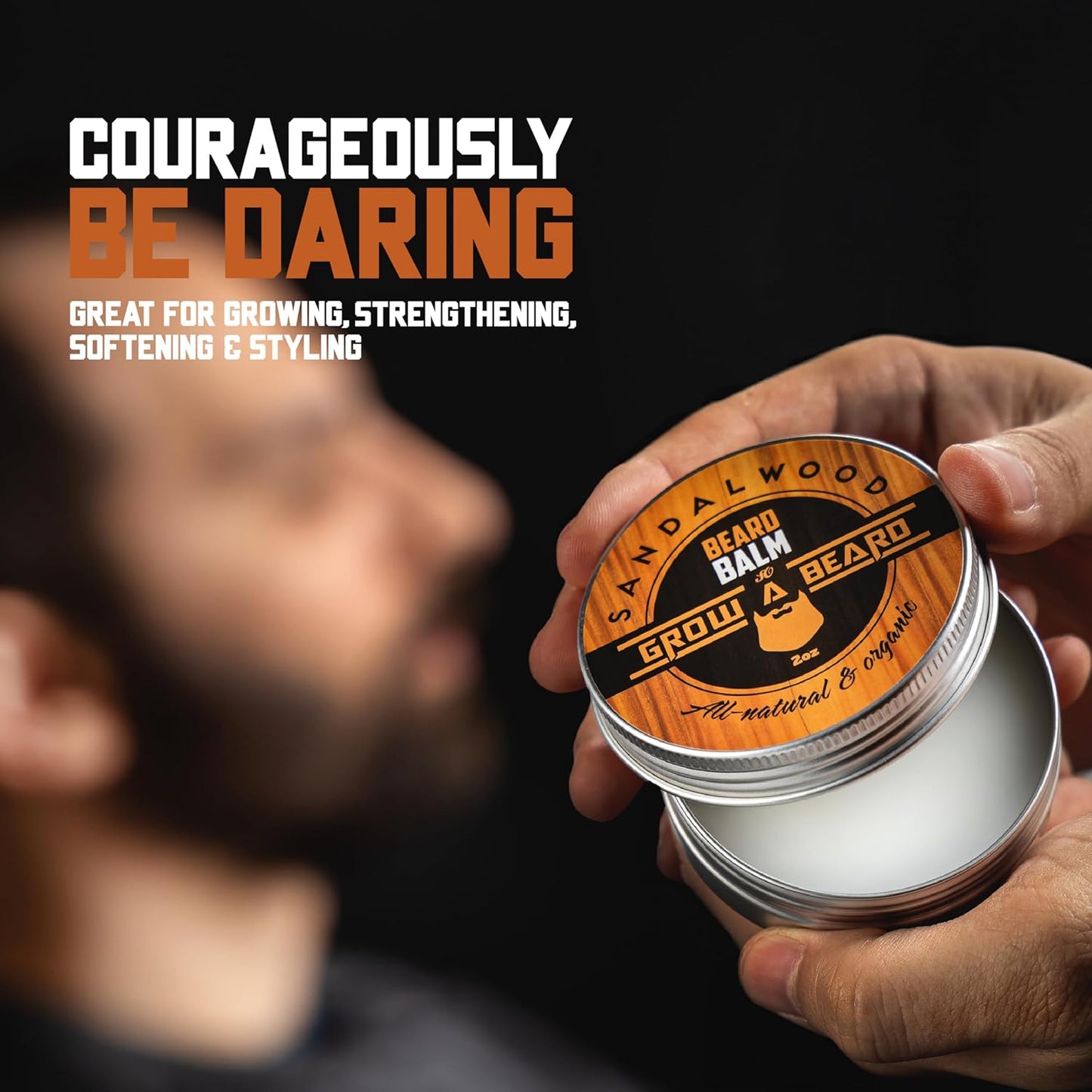 Beard Balm for Men, 2oz Sandalwood & 2oz Citrus Scent, w/Jojoba Oil & Shea Butter (2 Pack)