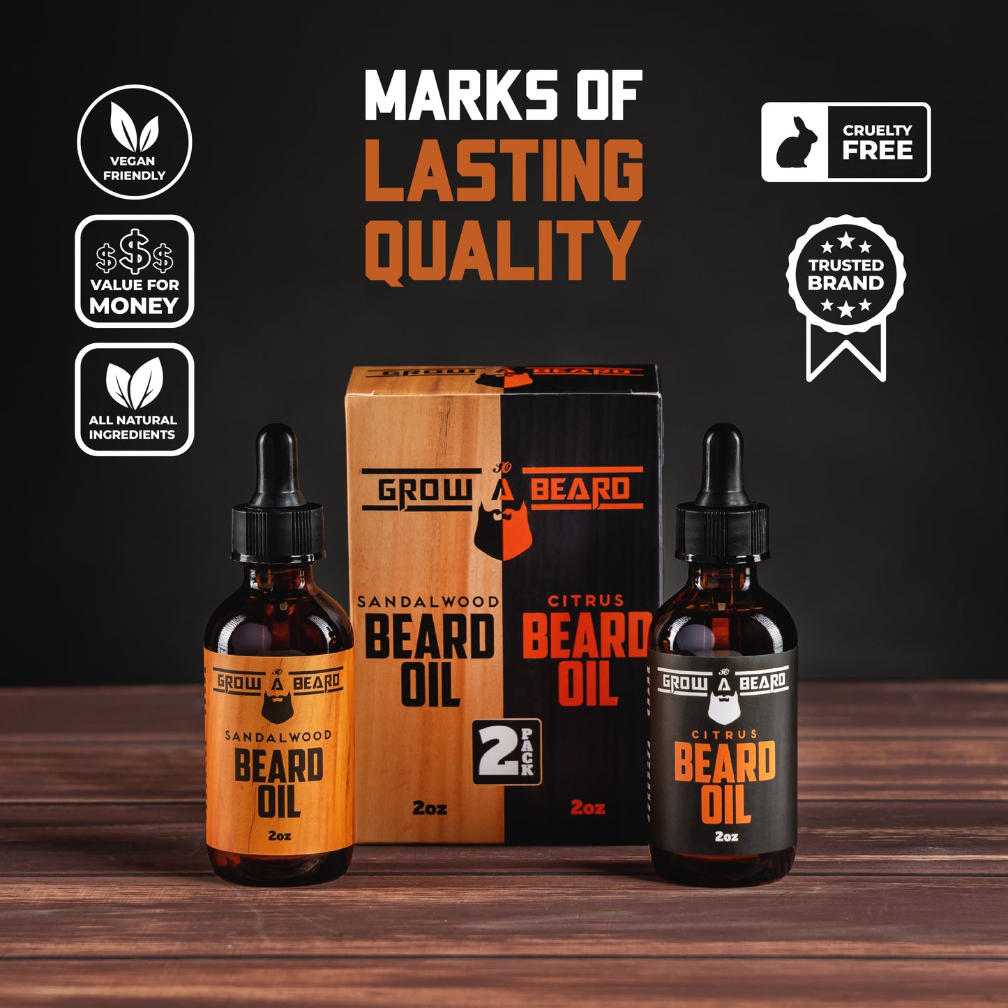 Beard Oil for Men, 2oz Sandalwood & 2oz Citrus Scent, with Jojoba & Argan Oil All Natural, (2 Pack)