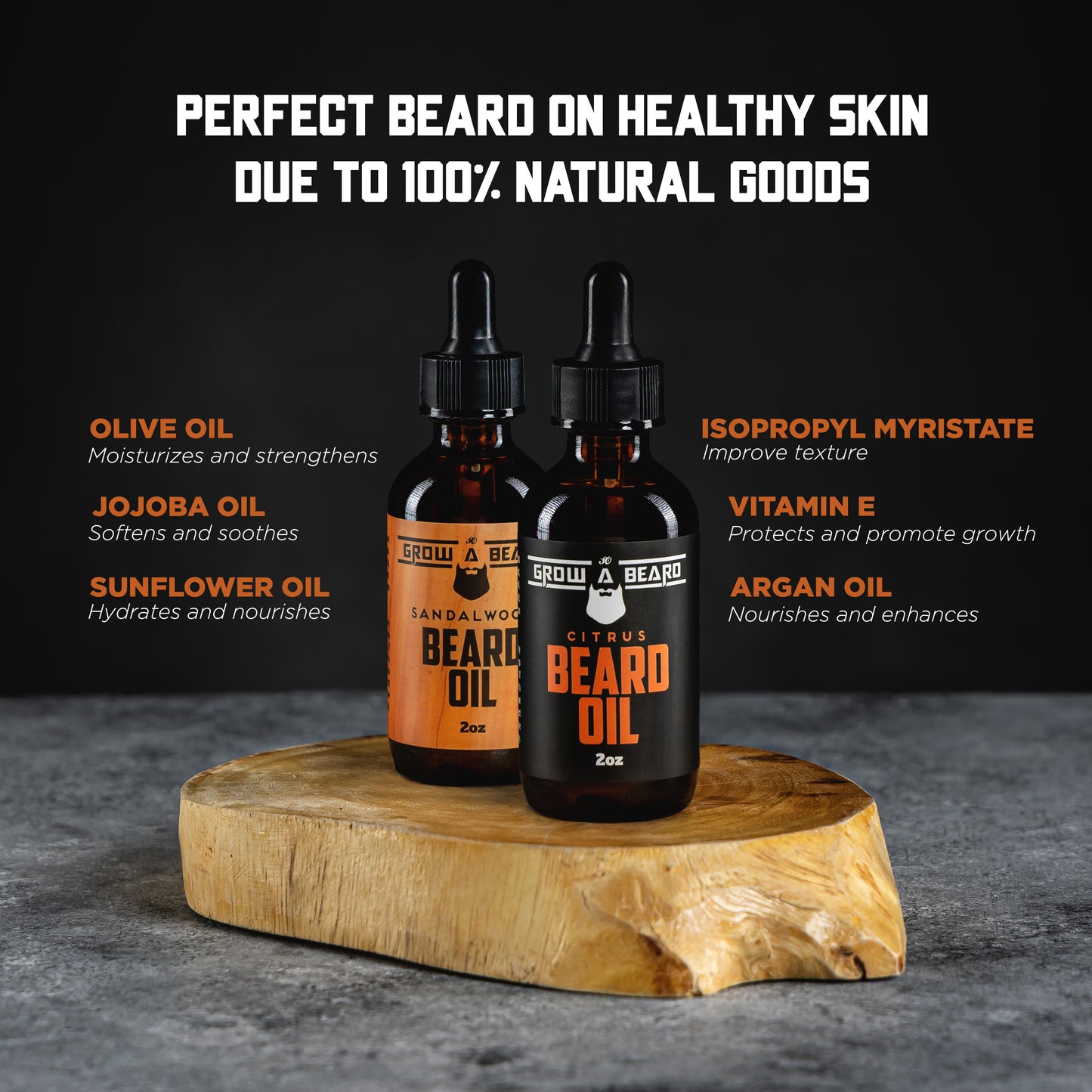 Beard Oil for Men, 2oz Sandalwood & 2oz Citrus Scent, with Jojoba & Argan Oil All Natural, (2 Pack)