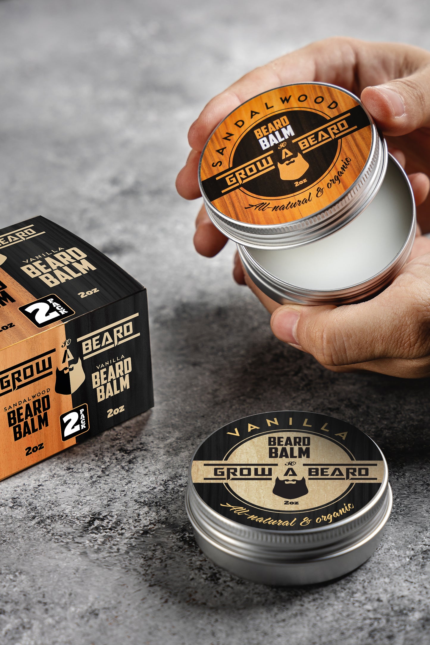 Beard Balm for Men, 2oz Sandalwood & 2oz Vanilla Scent