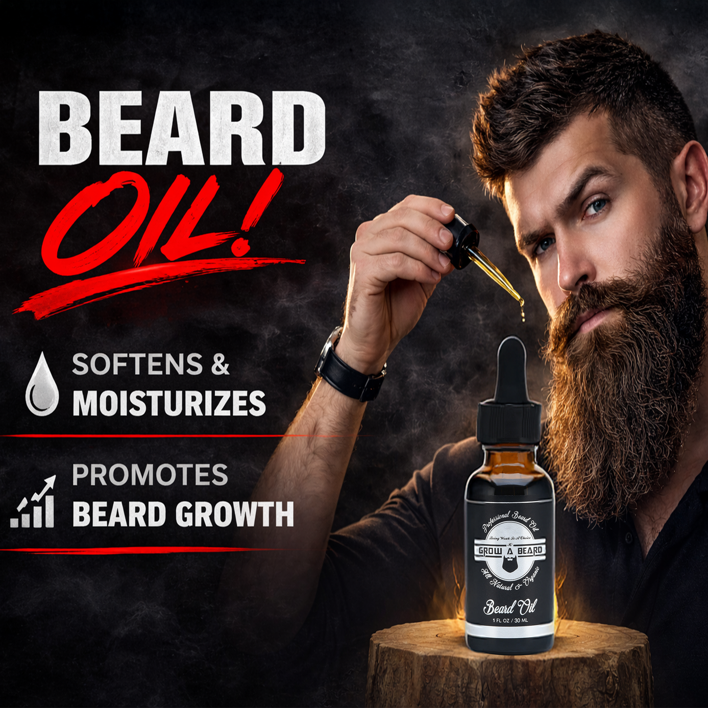 GrowABeard™ Premium Grooming Kit - 100% Boar Brush, Comb, Oil & Balm