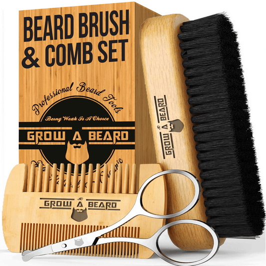 Beard Grooming Kit, With Beard Brush, Comb, Scissors, & Travel Bag, Great Fathers Day Gift