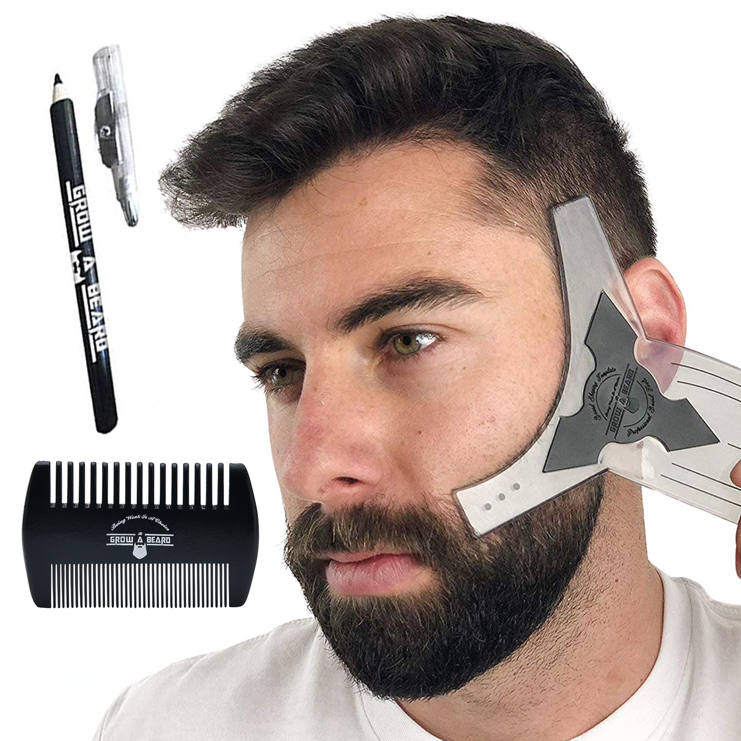 Beard Shaper/Lineup Tool, With a Barber Pencil & Beard Comb