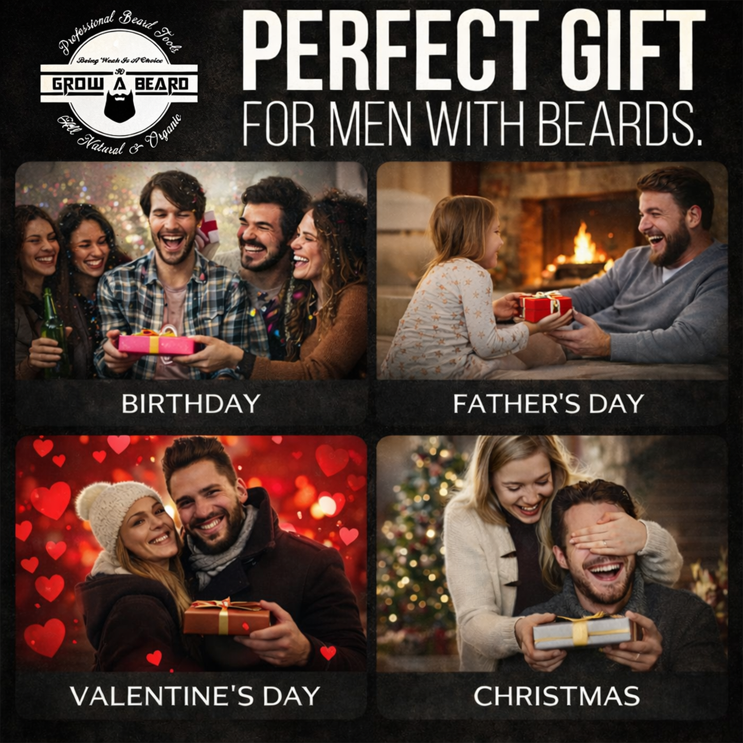 GrowABeard™ Premium Grooming Kit - 100% Boar Brush, Comb, Oil & Balm
